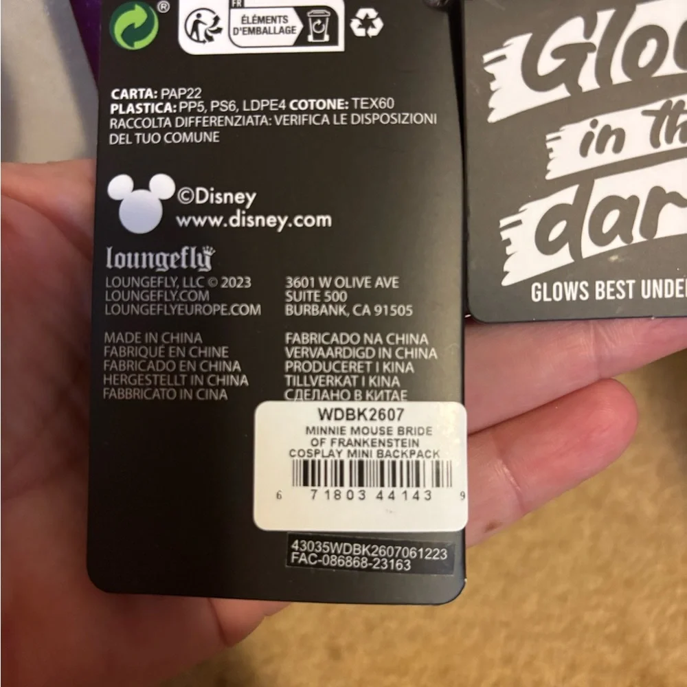 Loungefly Disney Minnie Mouse Bride Frankenstein Glow in the Dark Mini Backpack - Picture 10 of 13
